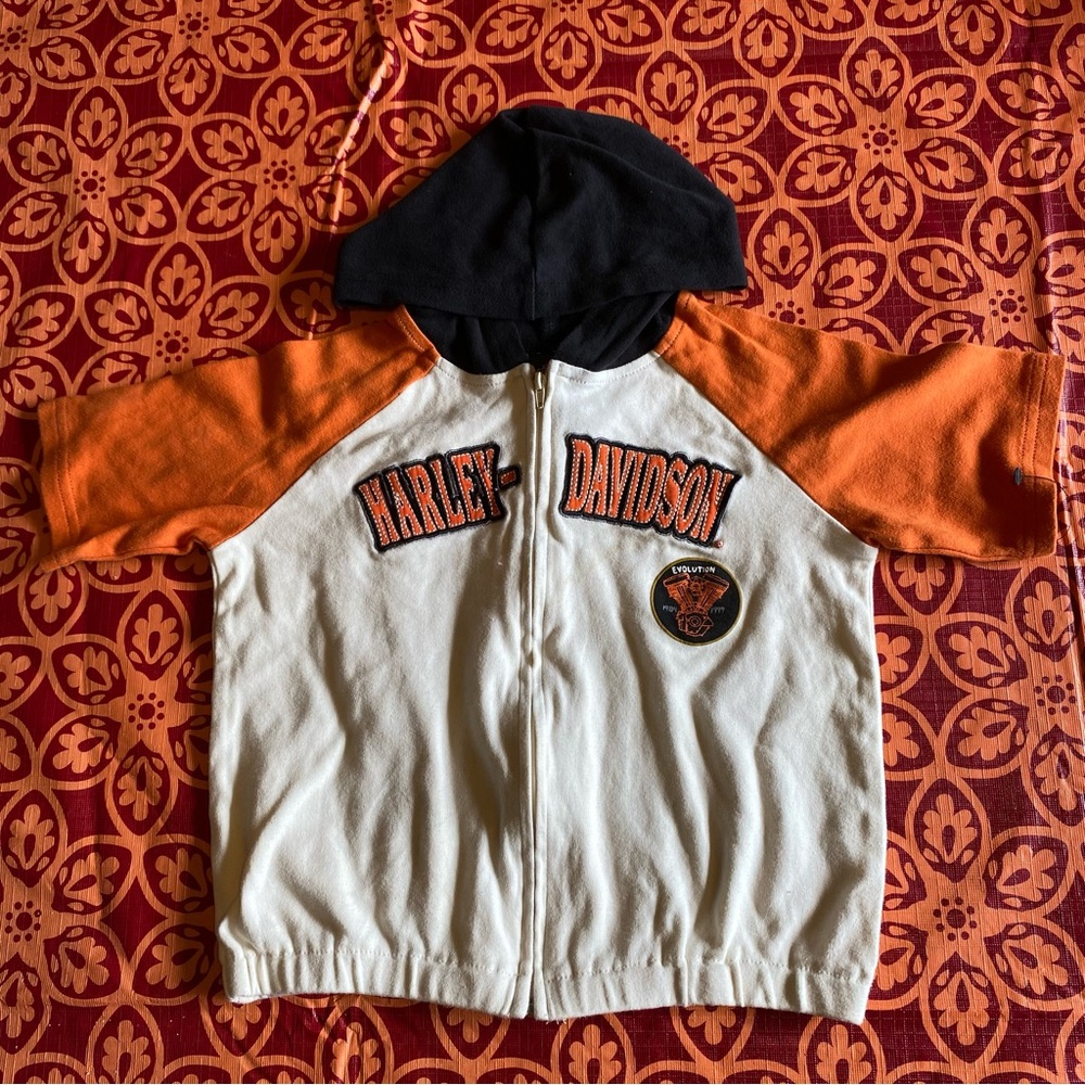 Harley-Davidson Kids Hoodie Jacket in Orange, Black, and White